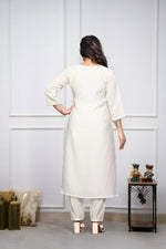 Thumbnail for The52 Off White Beautiful Embroidered Viscose Chanderi Fabric Straight Kurta Pant with Dupatta Set - Distacart
