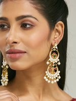 Thumbnail for Nuyug 22K Gold-Plated Kundan Studded & Pearl Beaded Layered Chandbalis
