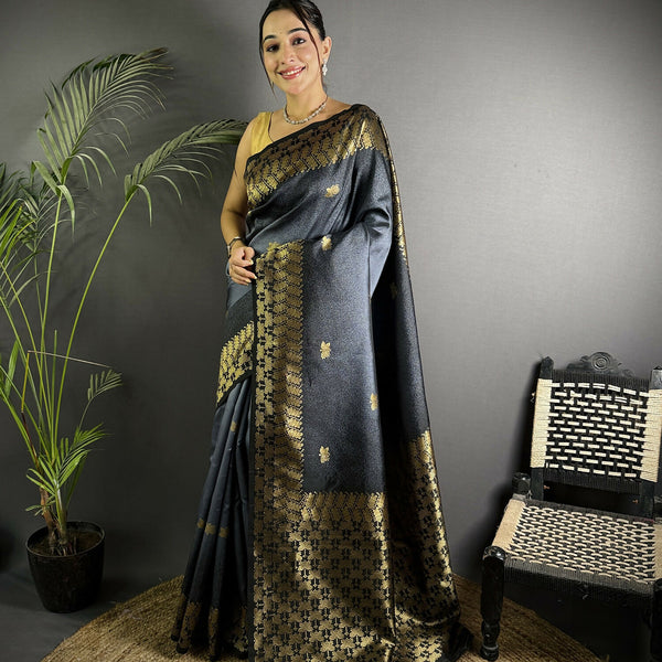 Joban Fashion Grey Handloom Silk Ikkat Saree