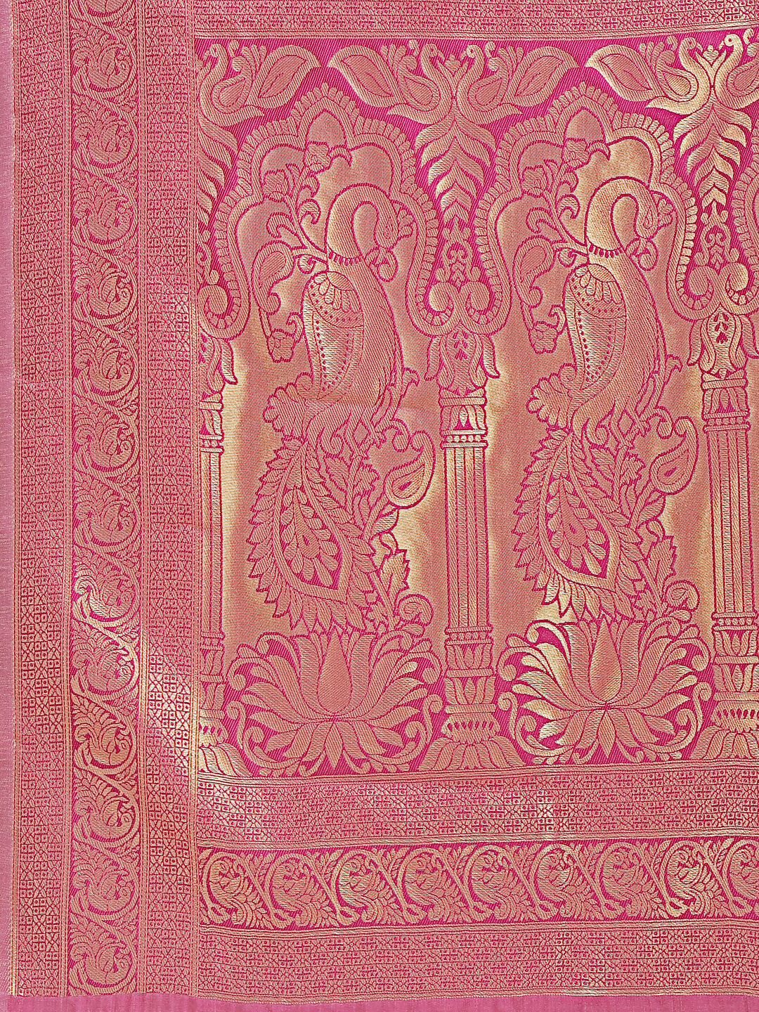 Astita Banarasi Silk Cream & Magenta Saree