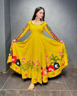 Thumbnail for Preksha Creation Navratri Special Women Gown Digital Print With Real Mirror Work With Dupatta - Yellow - Distacart