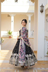 Thumbnail for Jyoti Fashion Women's Black Faux Georgette Sequins Zari Embroideredy Anarkali Dress with Dupatta - Distacart