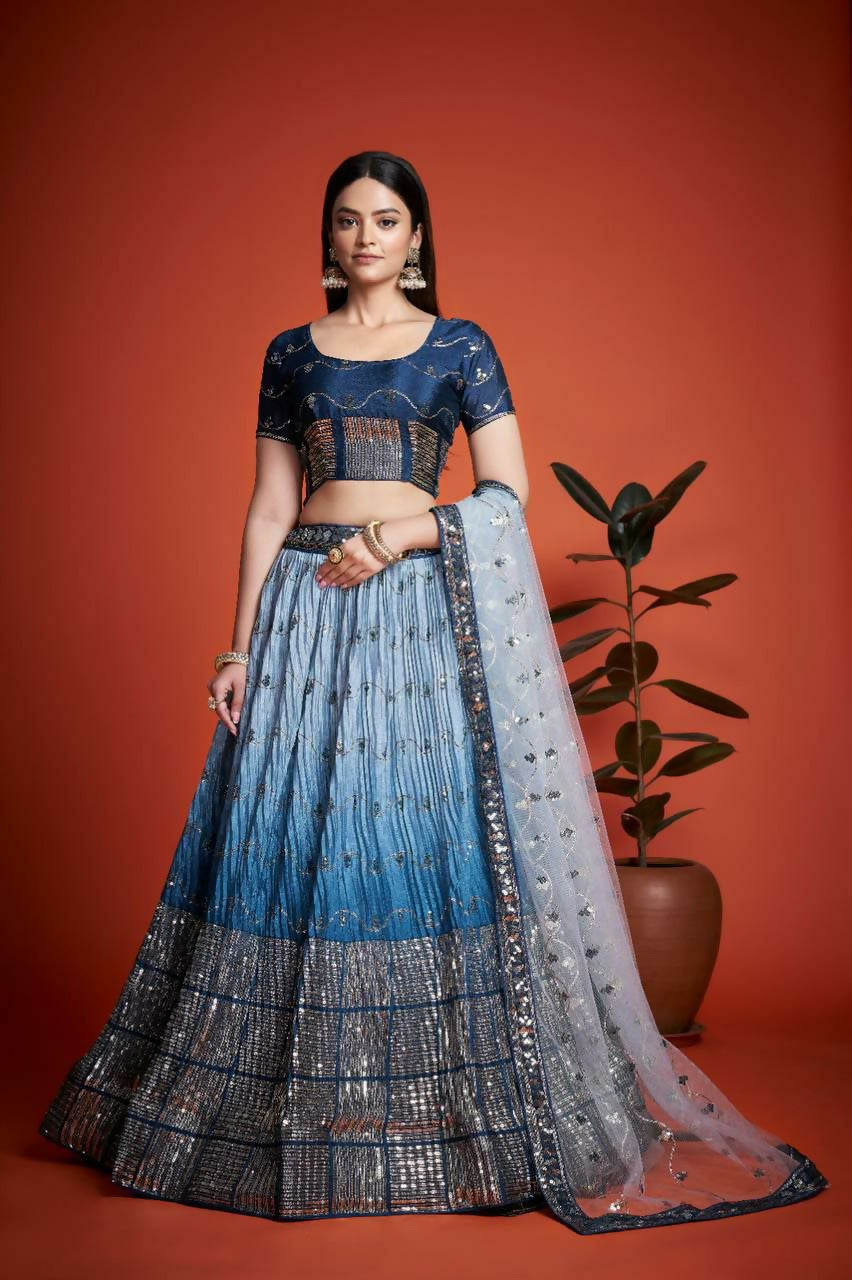 Jyoti Fashion Women's Blue Heavy Chinon Sequins Embroidered Designer Lehenga Choli Set - Distacart