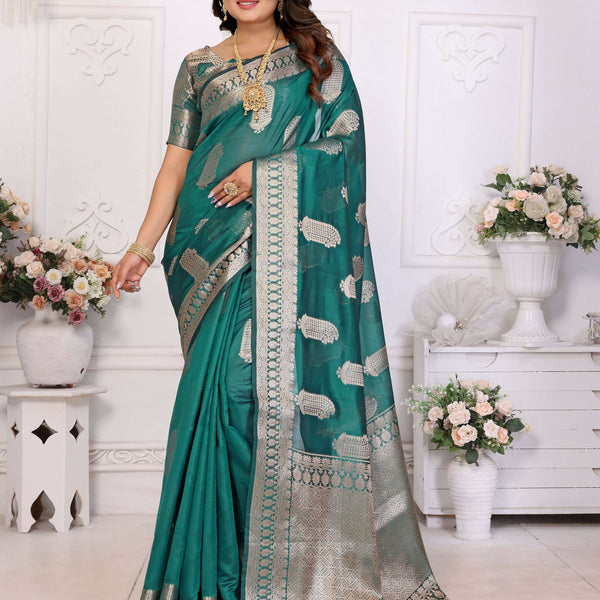 Aastha Fashion Light Green Soft Organza Silk Weaving Saree - Distacart