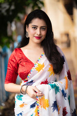 Thumbnail for White Poly Georgette Ethnic Motifs Saree with Unstitched Blouse - Hiral Fashion - Distacart