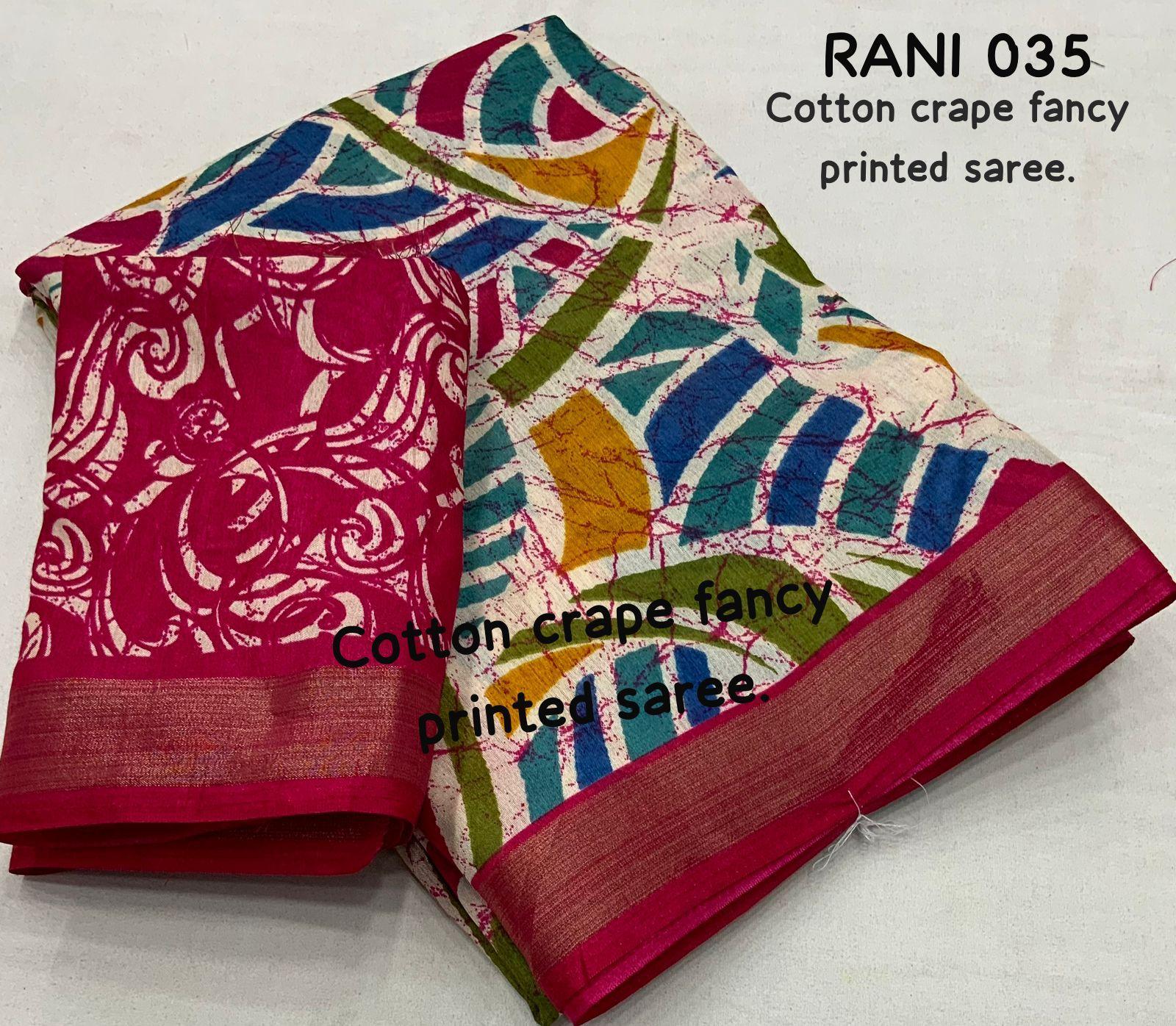 Rani Cotton Crepe Batik Print Saree with Unstitched Blouse - Hiral Fashion - Distacart