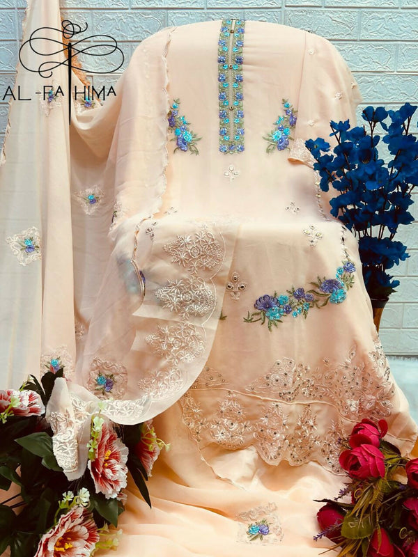 Jyoti Fashion Women's Peach Faux Georgette Heavy Embroidery and Moti Work Kurta Set - Distacart