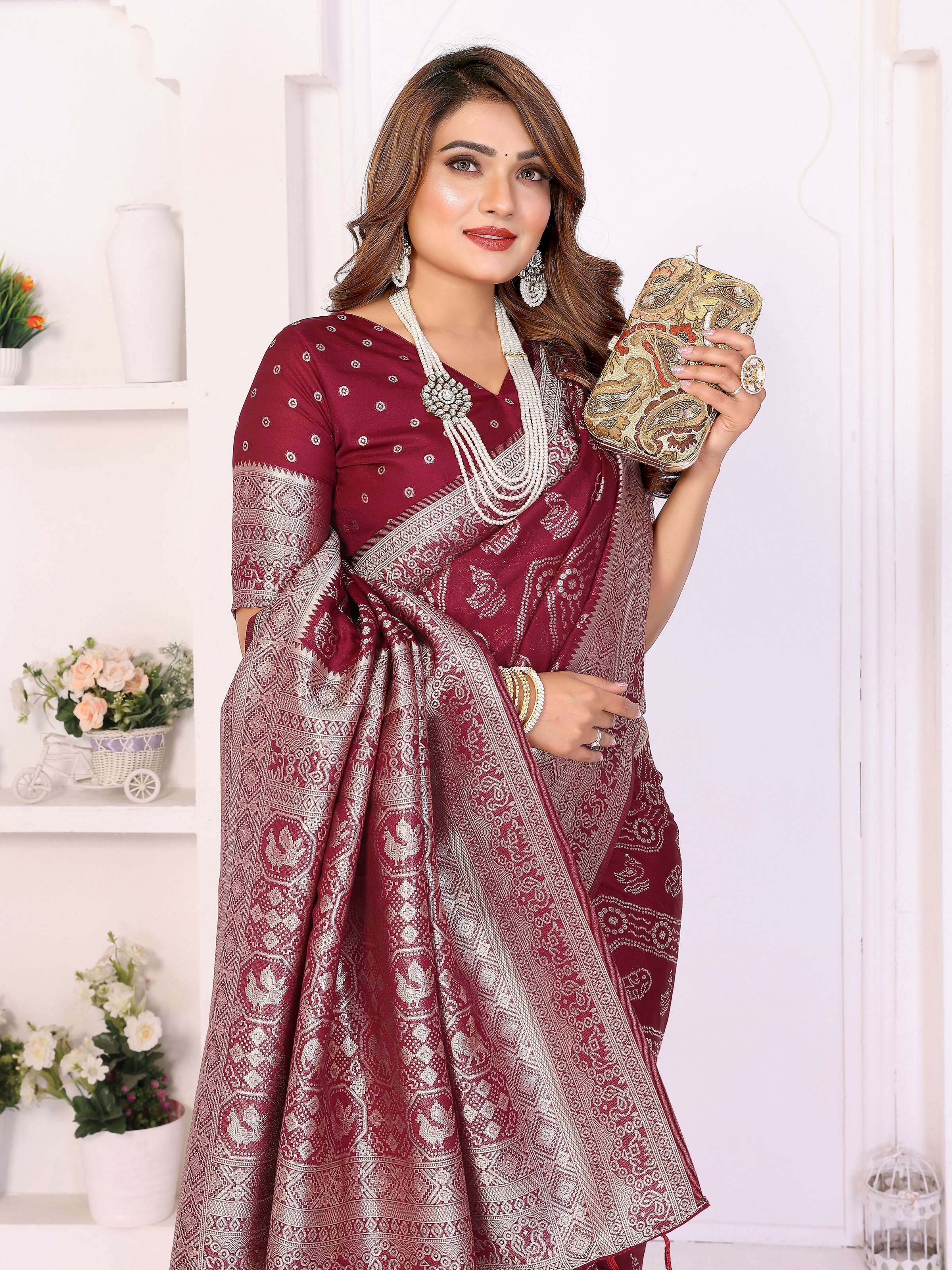 Aastha Fashion Maroon Georgette Silk Leheriya With Elegant Zari Weaving Saree - Distacart