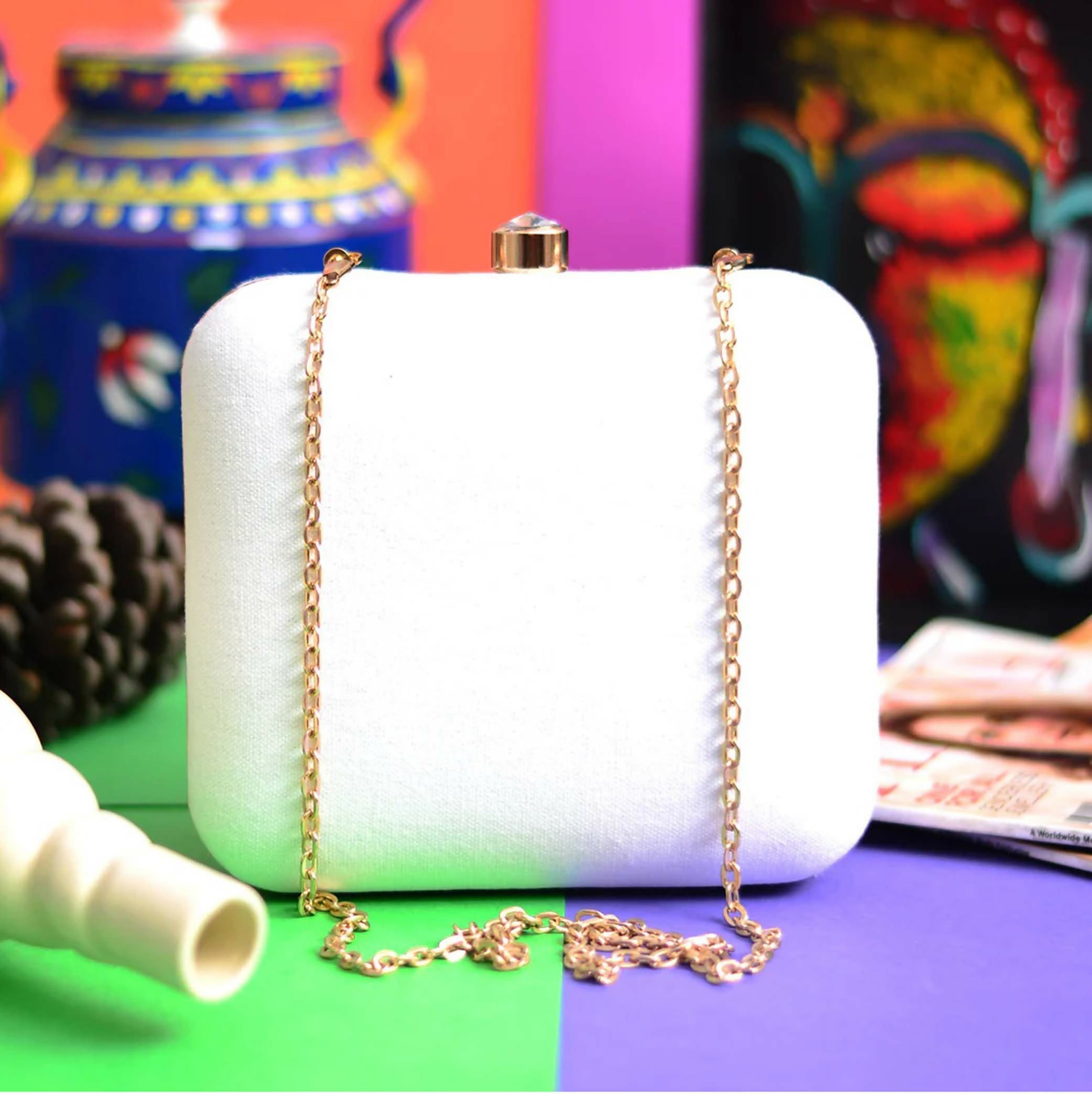 Joban Fashion Clutch In Square Shape - White