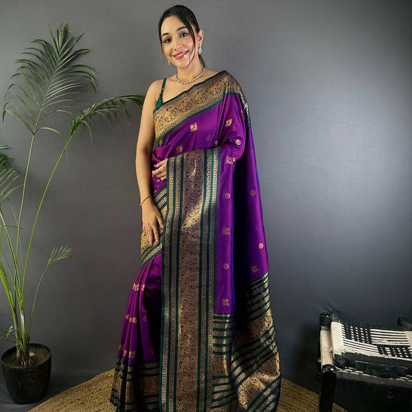 Joban Fashion Banarasi Magenta Woven Soft Silk Saree - Distacart