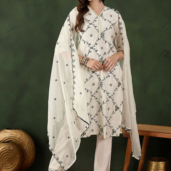 Sangria Embroidered Kurta & Trouser With Dupatta - Distacart