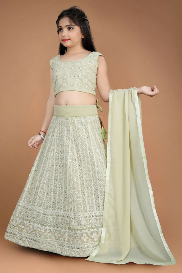 Wedding Designer Light Pista Heavy Fox Georgette Kidswear Lehenga - Aaradhna - Distacart