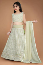 Thumbnail for Wedding Designer Light Pista Heavy Fox Georgette Kidswear Lehenga - Aaradhna - Distacart