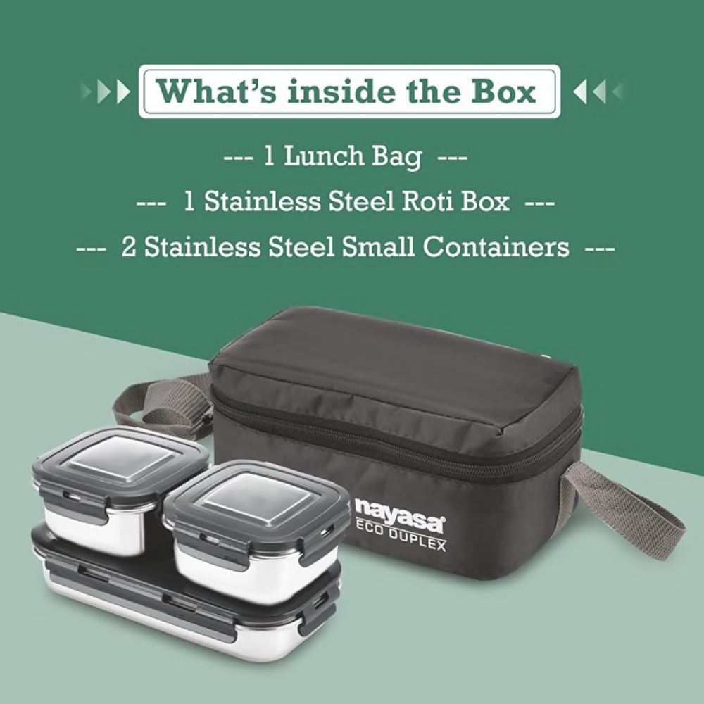 Nayasa Eco Duplex 3 Stainless Steel Office Lunch Box Set with Soft Insulated Bag - Dista