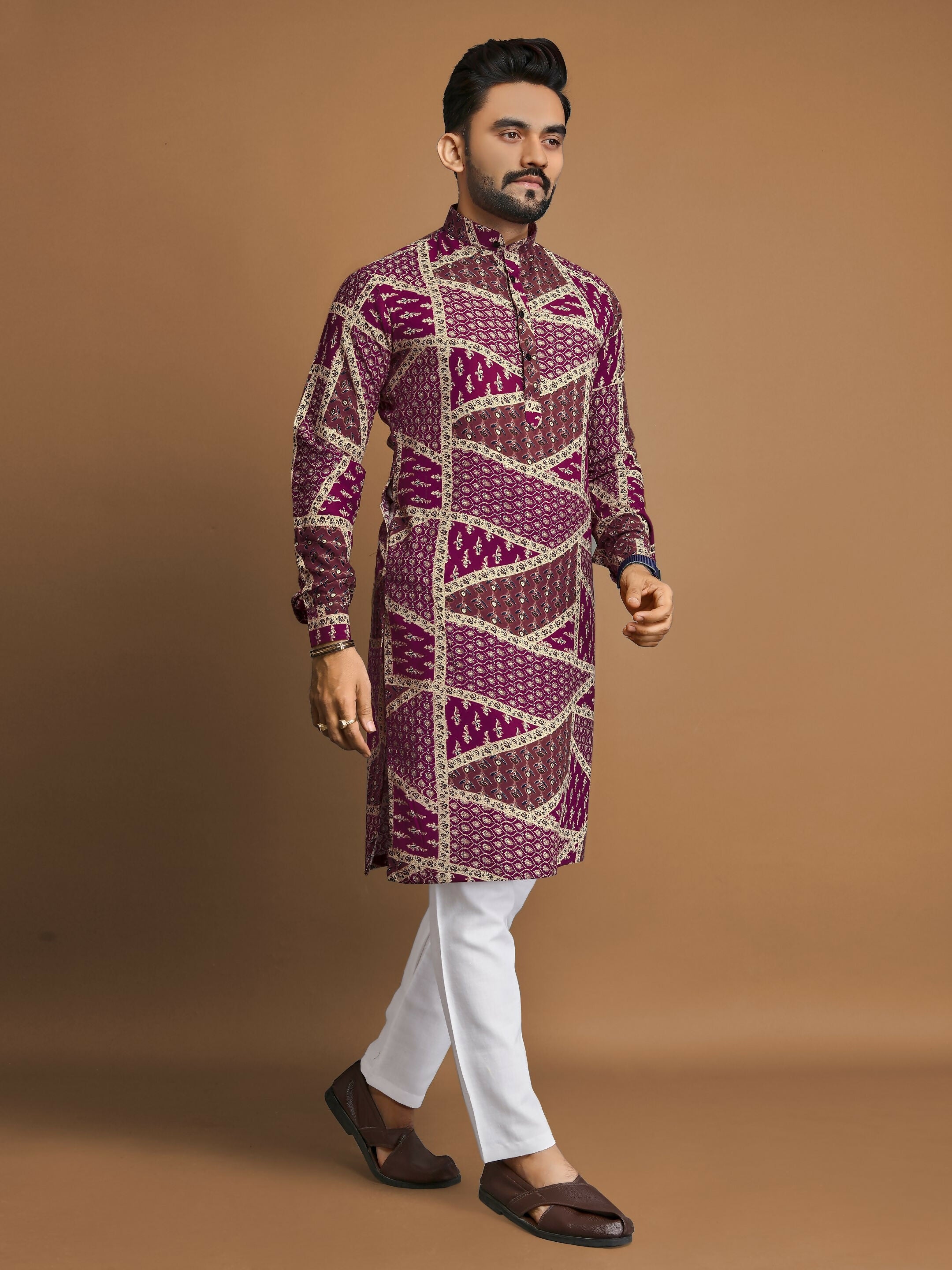 Anaita Purple Printed Cotton Straight Kurta - Distacart