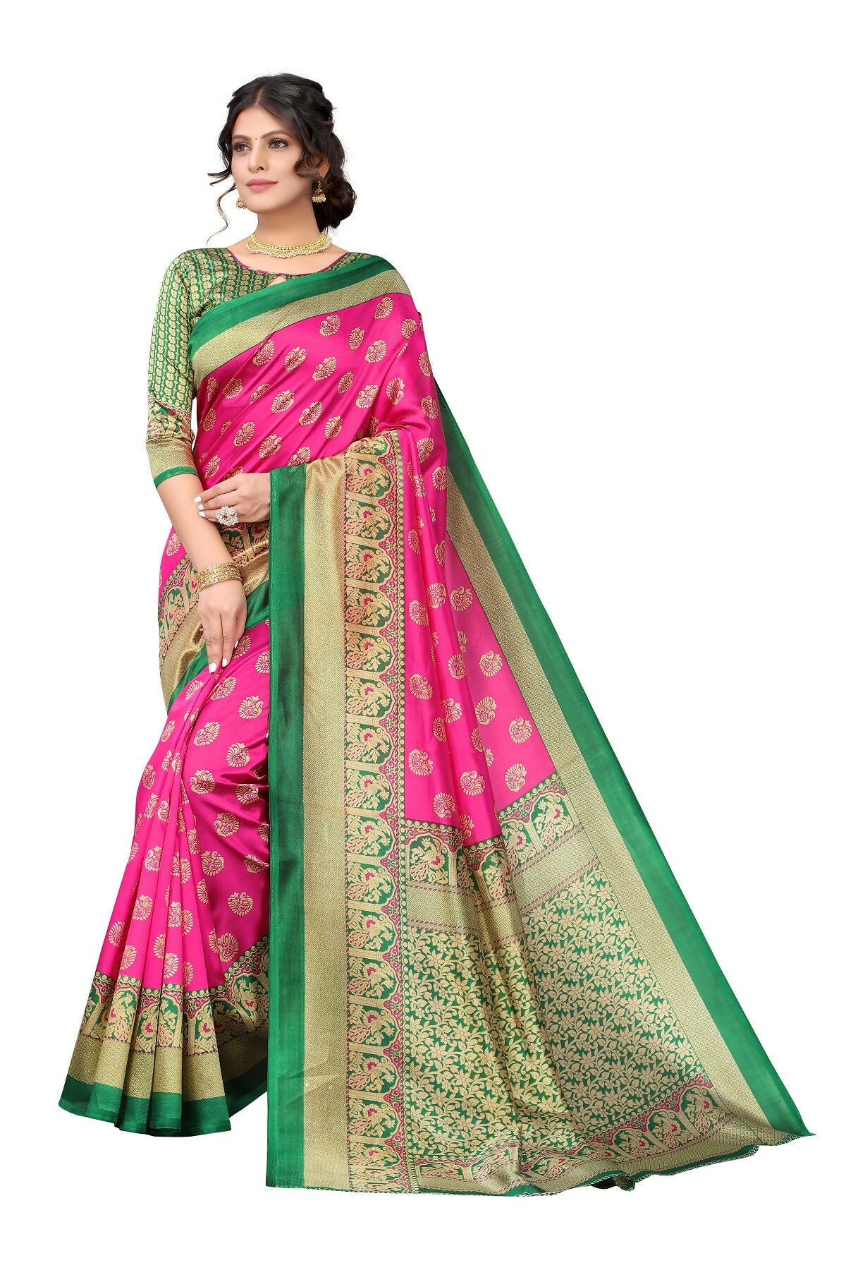 Vamika Pink Printed Art Silk Saree - Distacart