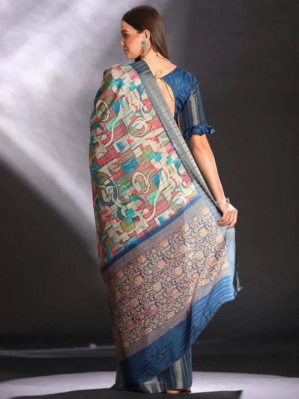 NOZ2TOZ Women's Silk Blend Multi Color Printed Designer Saree With Blouse Piece - Distacart