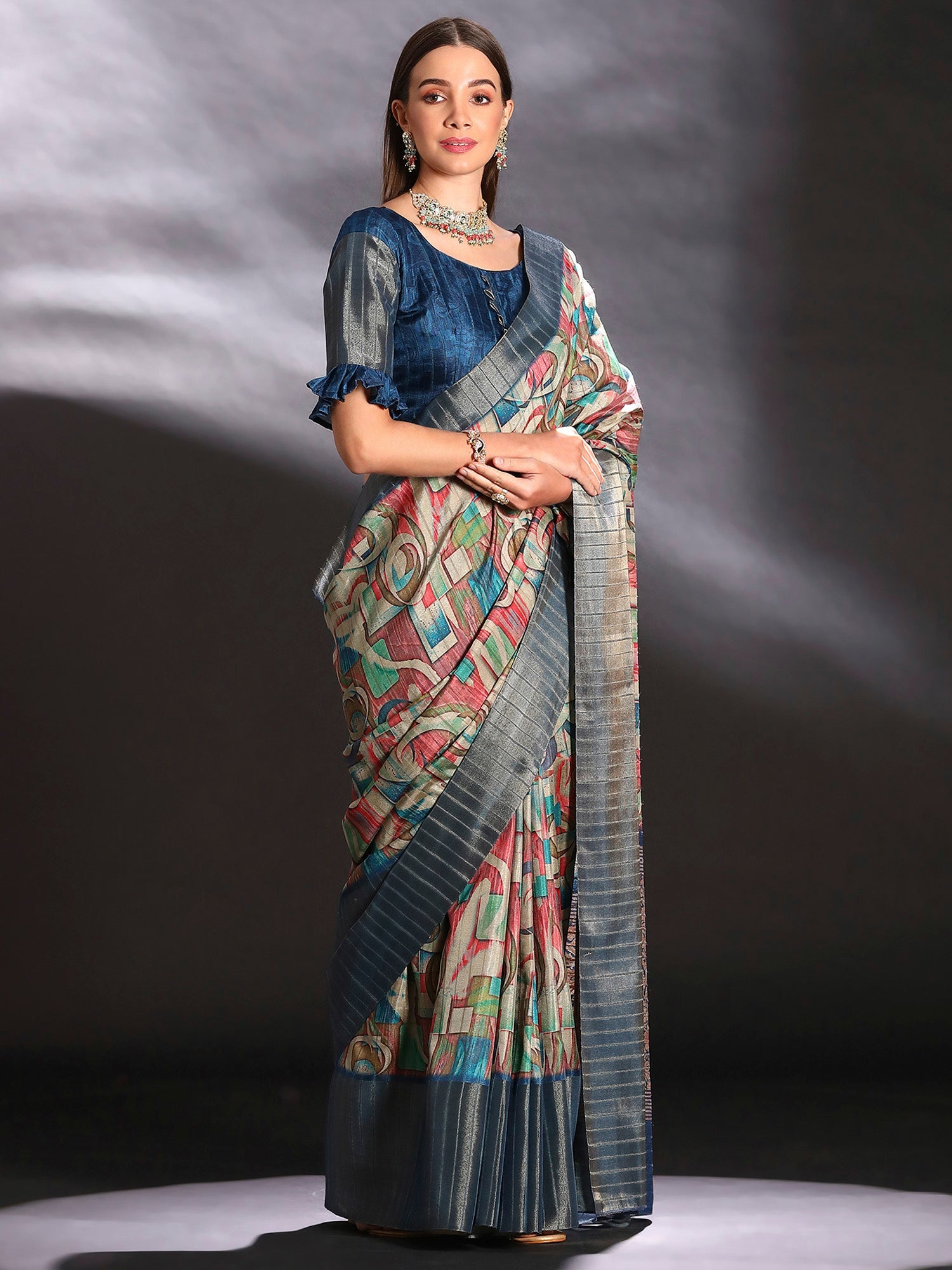 NOZ2TOZ Women's Silk Blend Multi Color Printed Designer Saree With Blouse Piece - Distacart