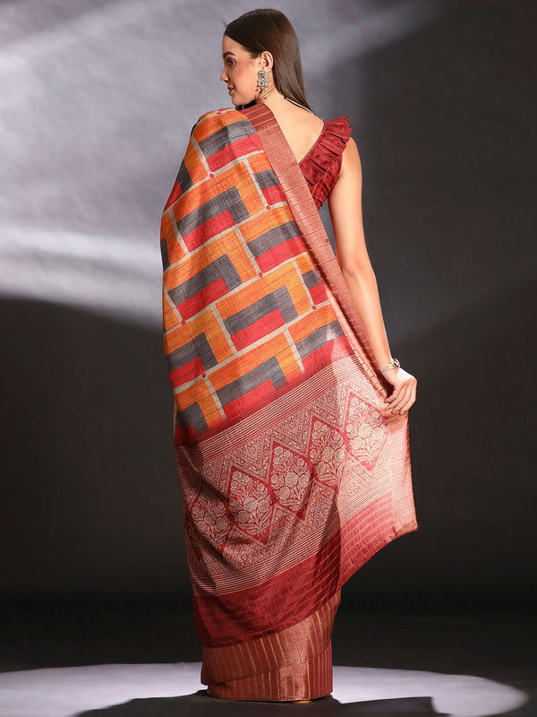 NOZ2TOZ Women's Silk Blend Multi Color Printed Designer Saree With Blouse Piece - Distacart