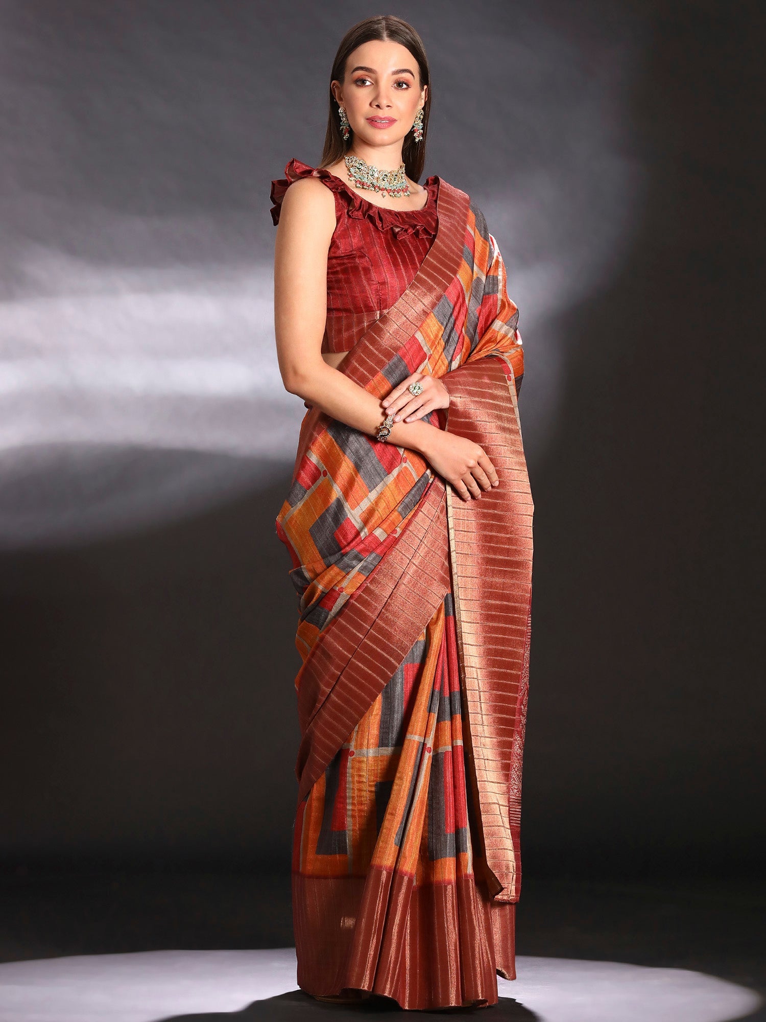 NOZ2TOZ Women's Silk Blend Multi Color Printed Designer Saree With Blouse Piece - Distacart