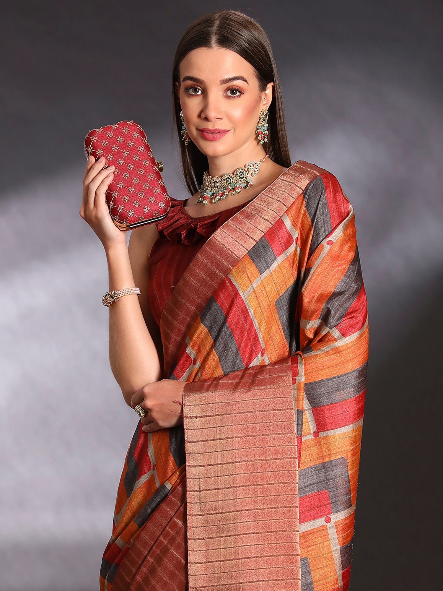 NOZ2TOZ Women's Silk Blend Multi Color Printed Designer Saree With Blouse Piece - Distacart