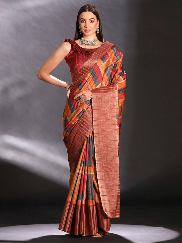 NOZ2TOZ Women's Silk Blend Multi Color Printed Designer Saree With Blouse Piece - Distacart