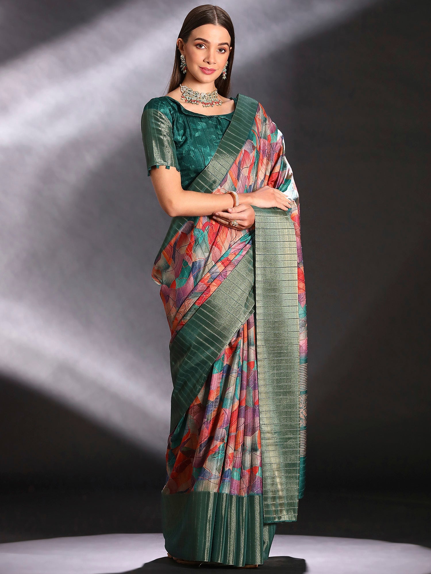 NOZ2TOZ Women's Silk Blend Multi Color Printed Designer Saree With Blouse Piece - Distacart