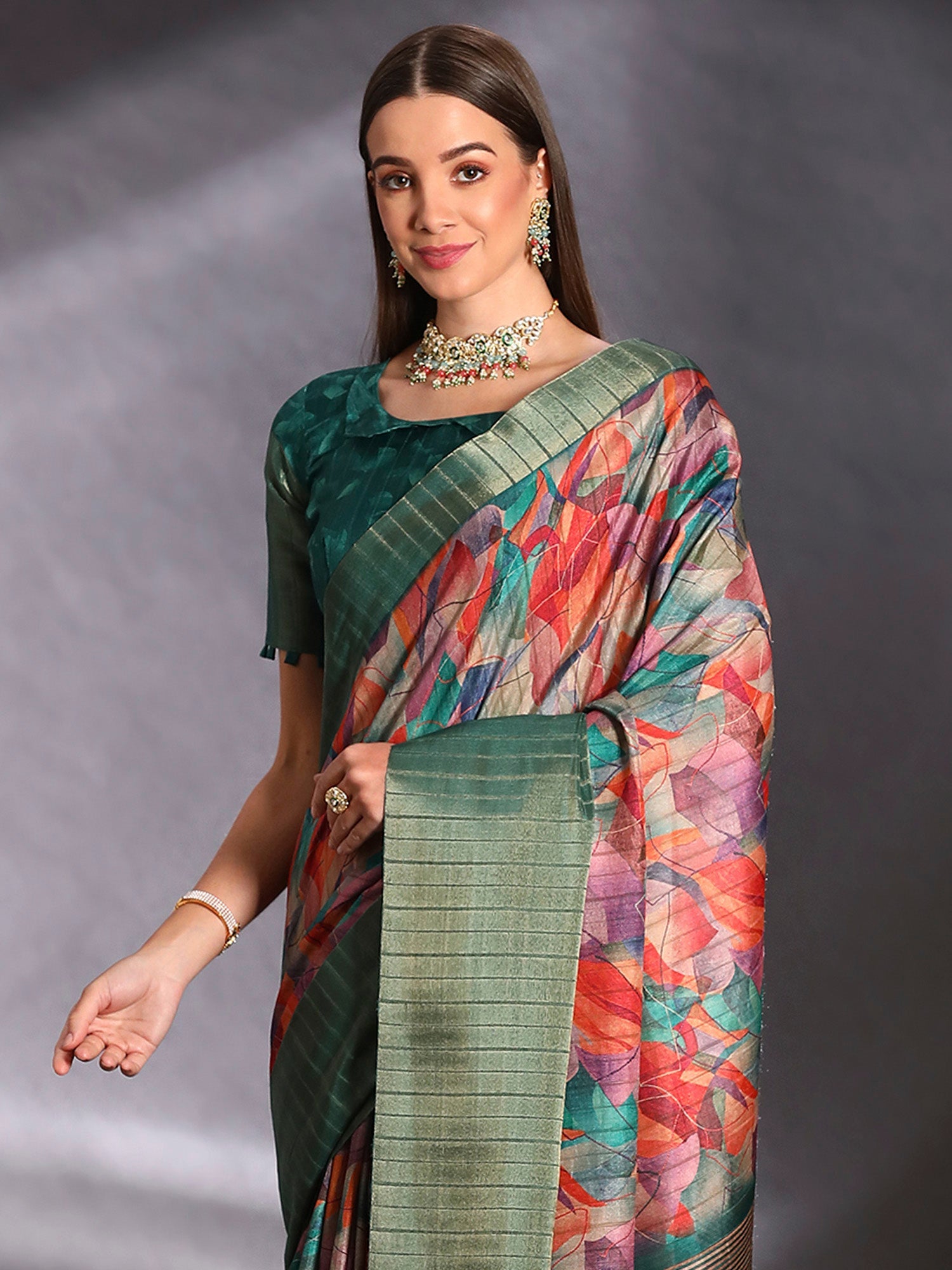 NOZ2TOZ Women's Silk Blend Multi Color Printed Designer Saree With Blouse Piece - Distacart