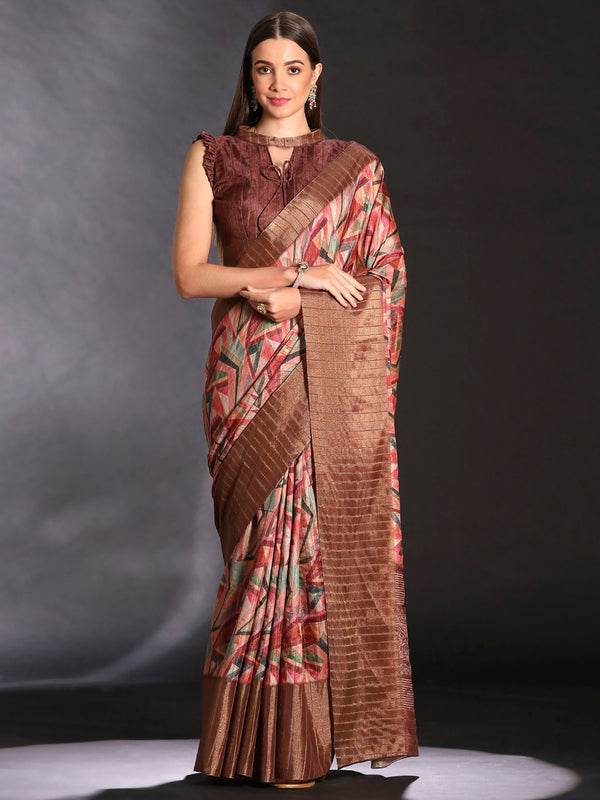 NOZ2TOZ Women's Silk Blend Multi Color Printed Designer Saree With Blouse Piece - Distacart