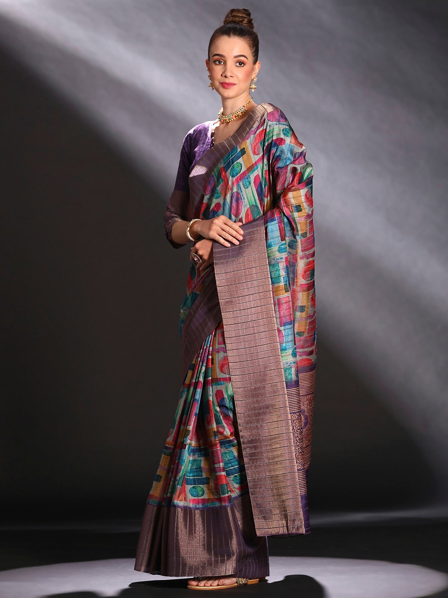 NOZ2TOZ Women's Silk Blend Multi Color Printed Designer Saree With Blouse Piece - Distacart