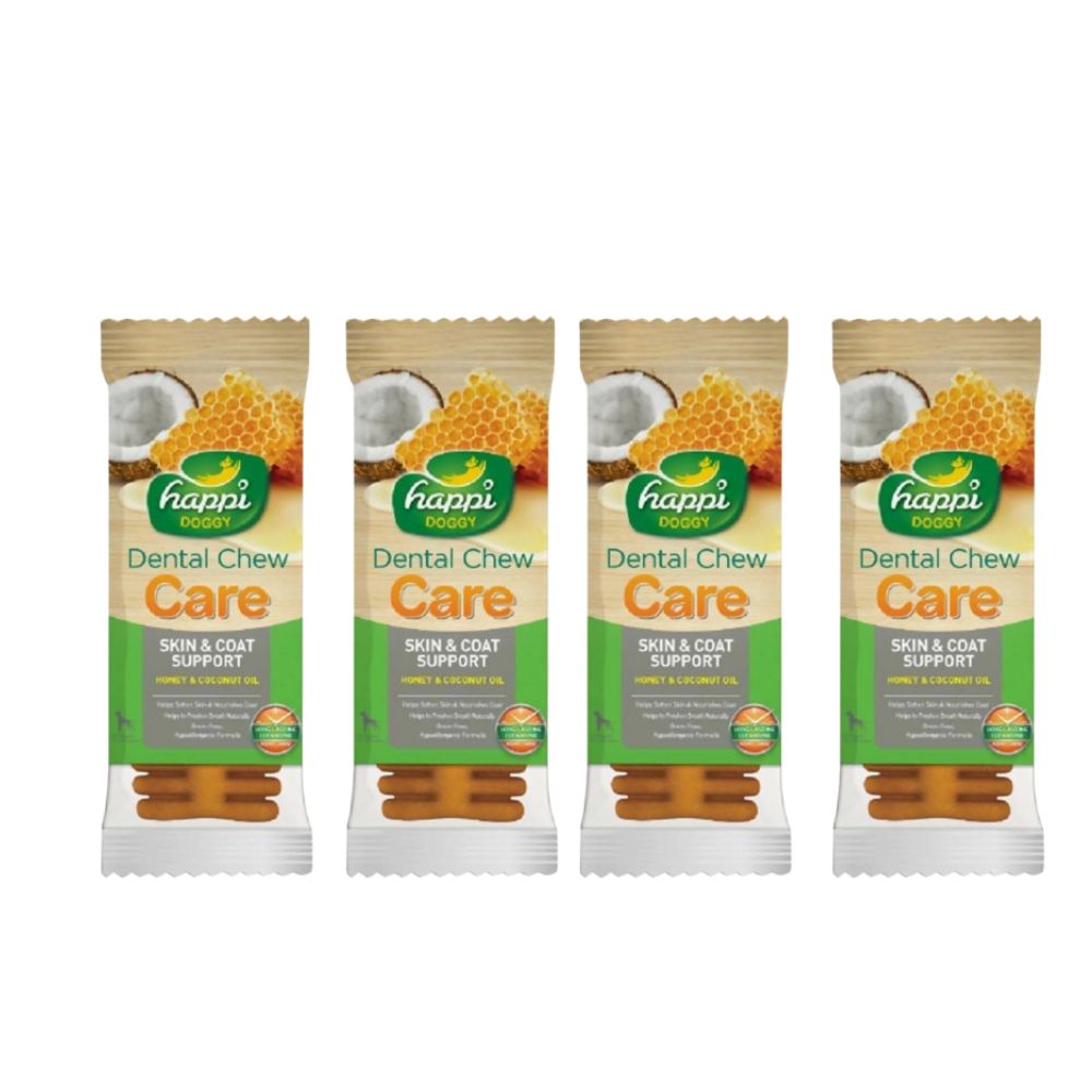 Happi Doggy Dental Chew Care Skin & Coat Support Honey & Coconut Oil - Distacart