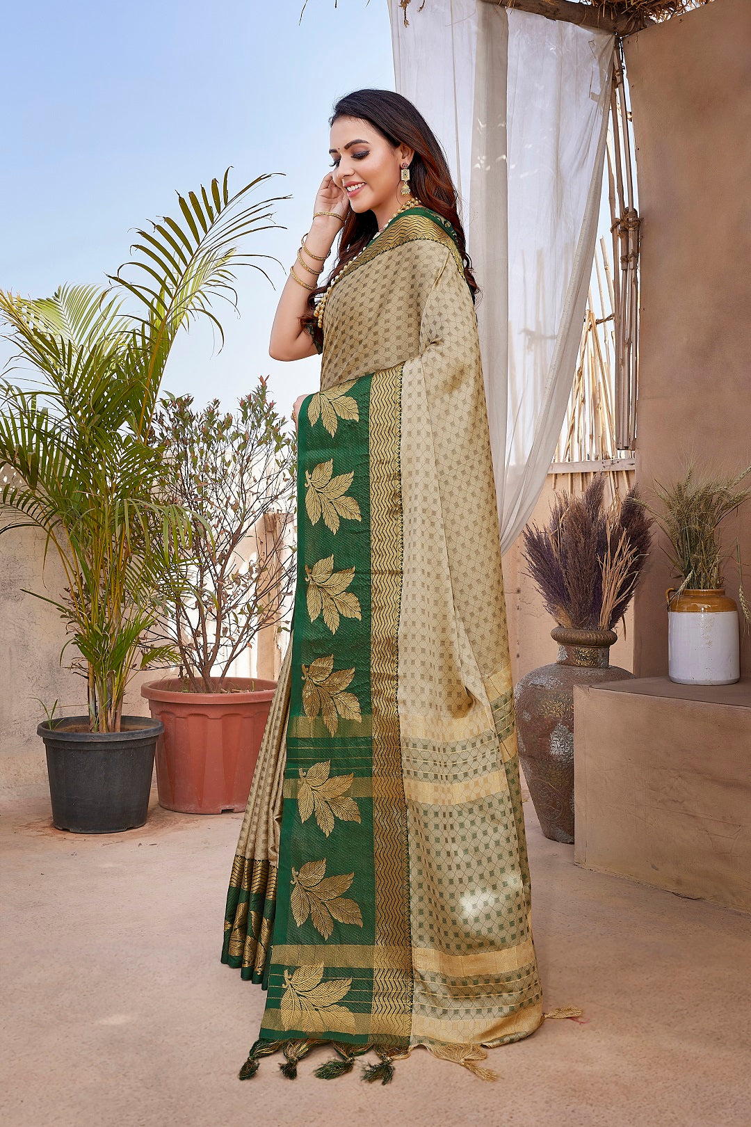 Buy NOZ2TOZ Women Party Wear Aura Silk Saree with Unstitched Blouse Light Brown Online at Best Price Distacart