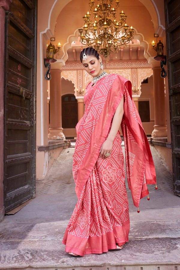 Women Party Wear Flower Printed Dhola Silk Saree with Un Stitched Blouse