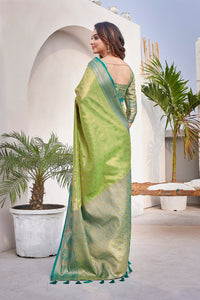 Thumbnail for NOZ2TOZ Women's Party Wear Weaving Work Zarna Silk Saree with Un Stitched Blouse - Parrot Green - Distacart
