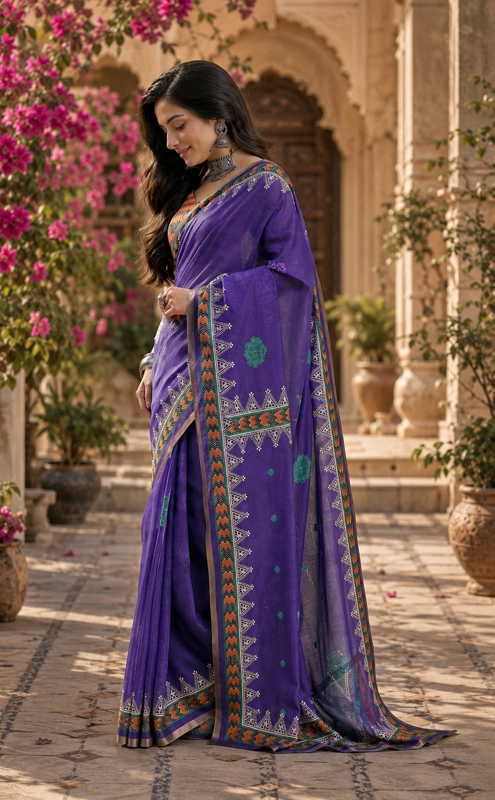 Dwija Fashion Women'S Casual Wear Printed Linen Designer Saree With Unstitched Blouse-Blue - Dista