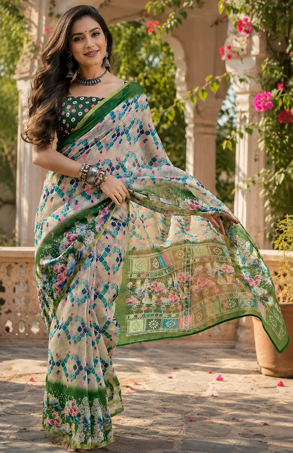 Dwija Fashion Women'S Casual Wear Printed Linen Designer Saree With Unstitched Blouse-White - Dista