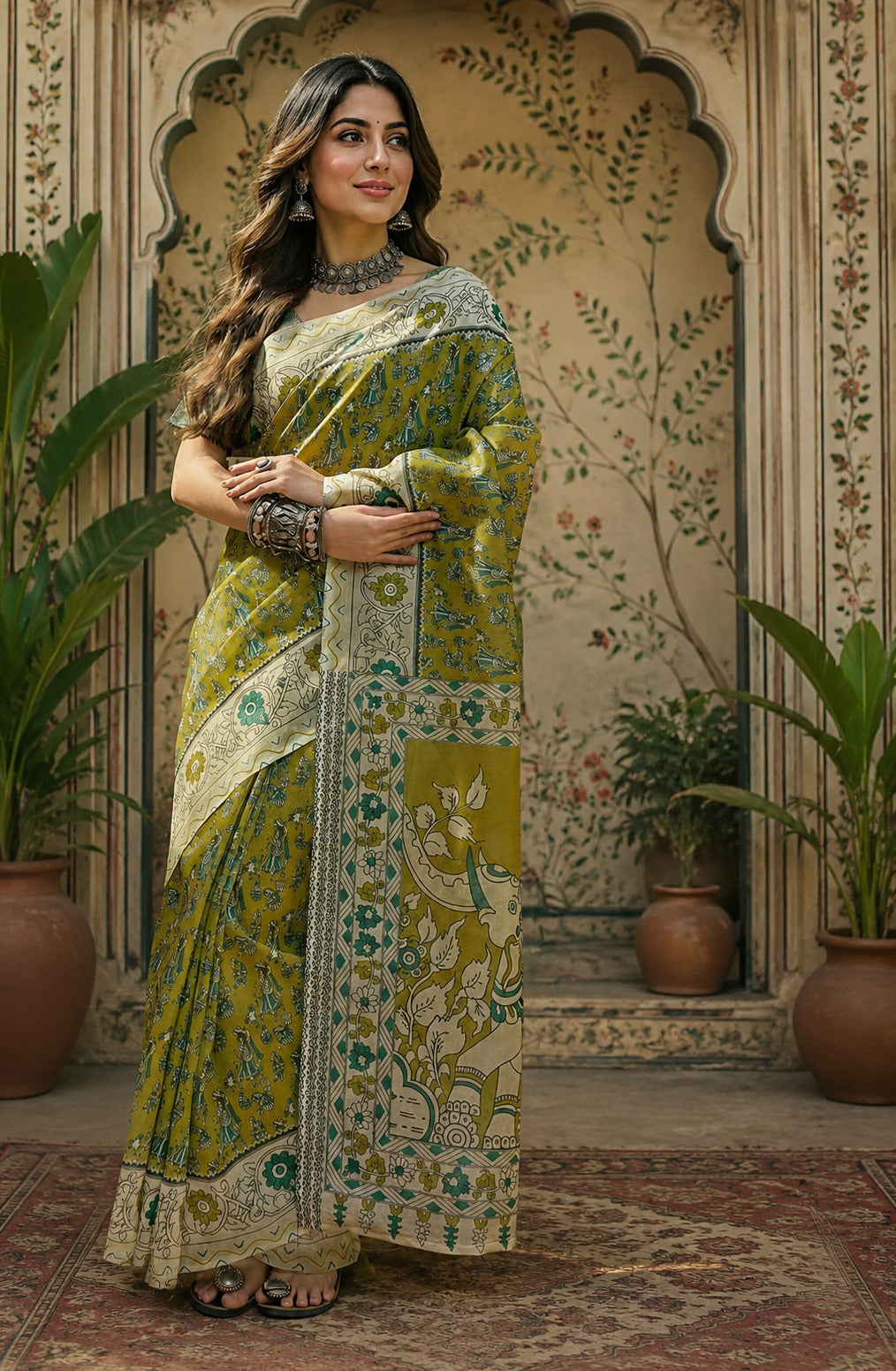 Dwija Fashion Women'S Casual Wear Printed Linen Designer Saree With Unstitched Blouse-Mint Green - Dista