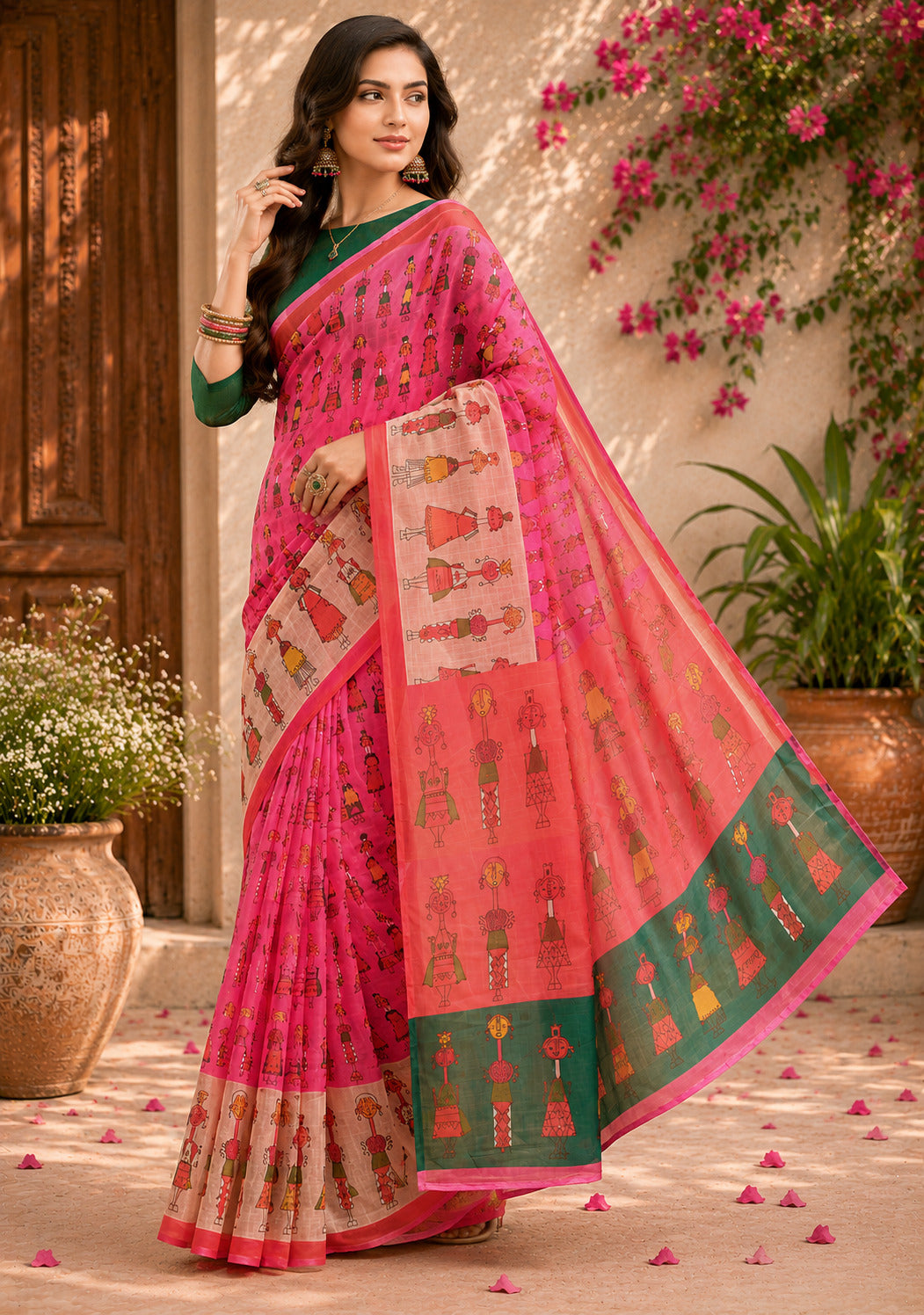 Dwija Fashion Women'S Casual Wear Printed Linen Designer Saree With Unstitched Blouse-Pink - Dista