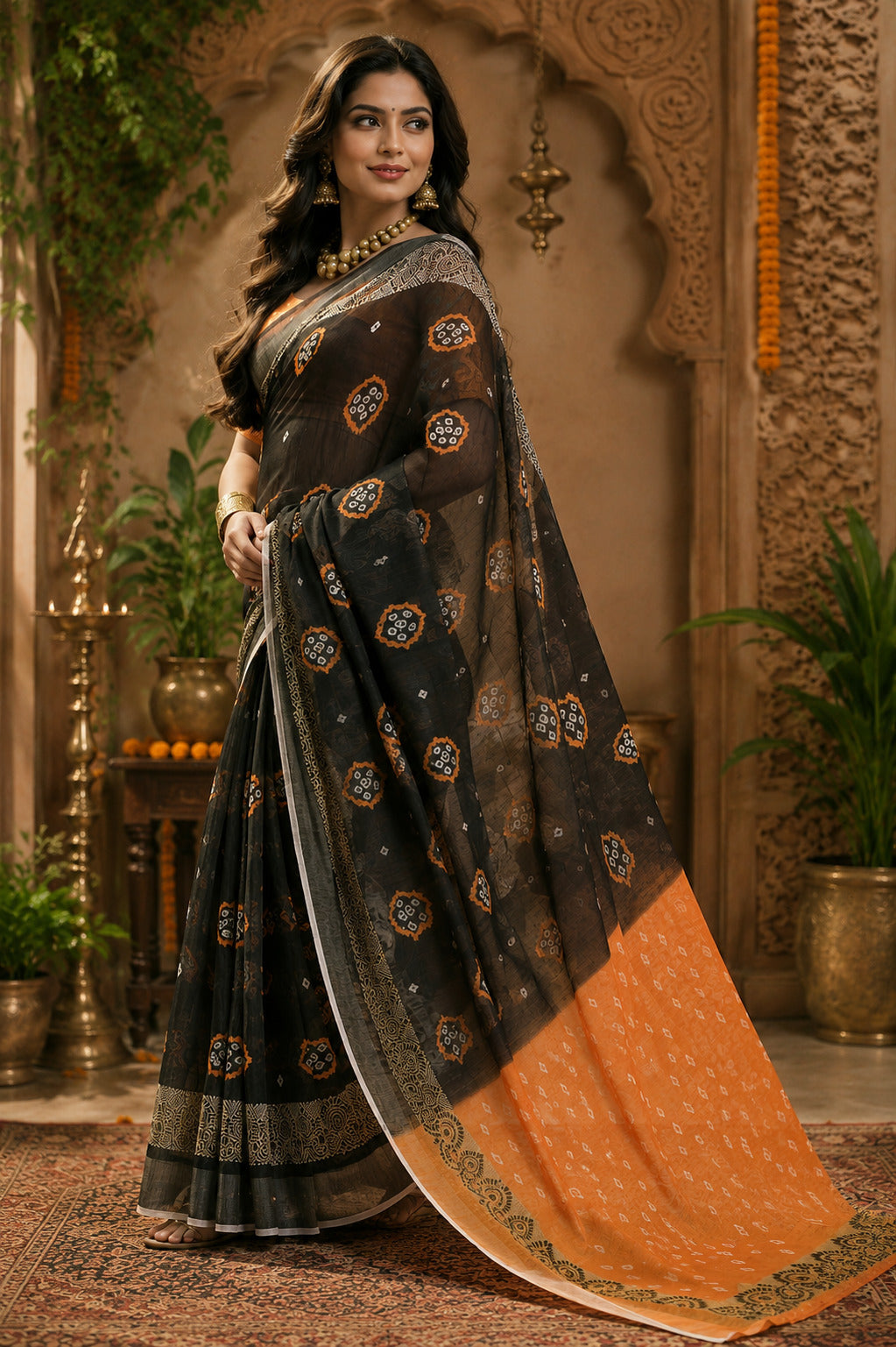 Dwija Fashion Women'S Casual Wear Printed Linen Designer Saree With Unstitched Blouse-Black - Dista