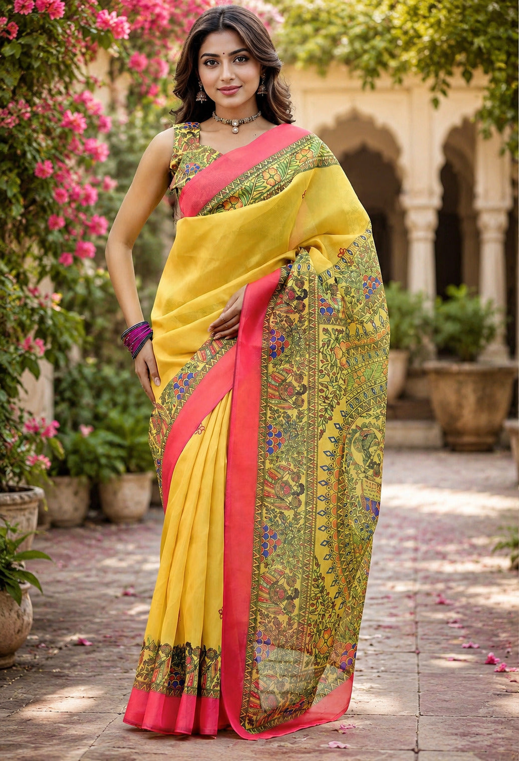 Dwija Fashion Women'S Casual Wear Printed Linen Designer Saree With Unstitched Blouse-Yellow - Dista