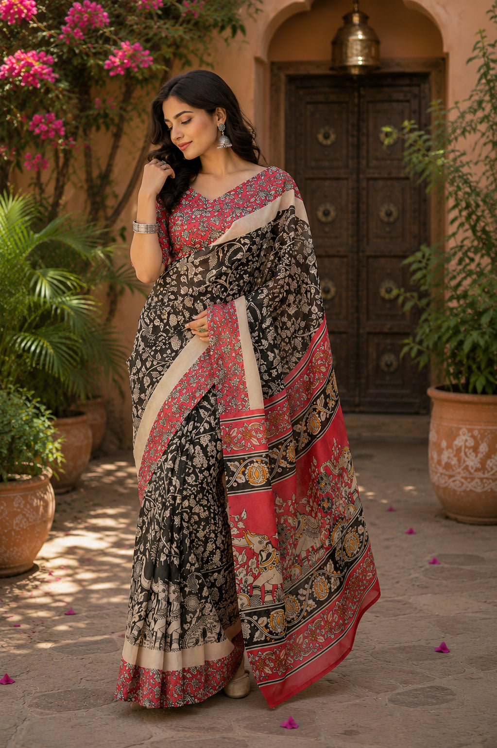 Dwija Fashion Women'S Casual Wear Printed Linen Designer Saree With Unstitched Blouse-Black - Dista