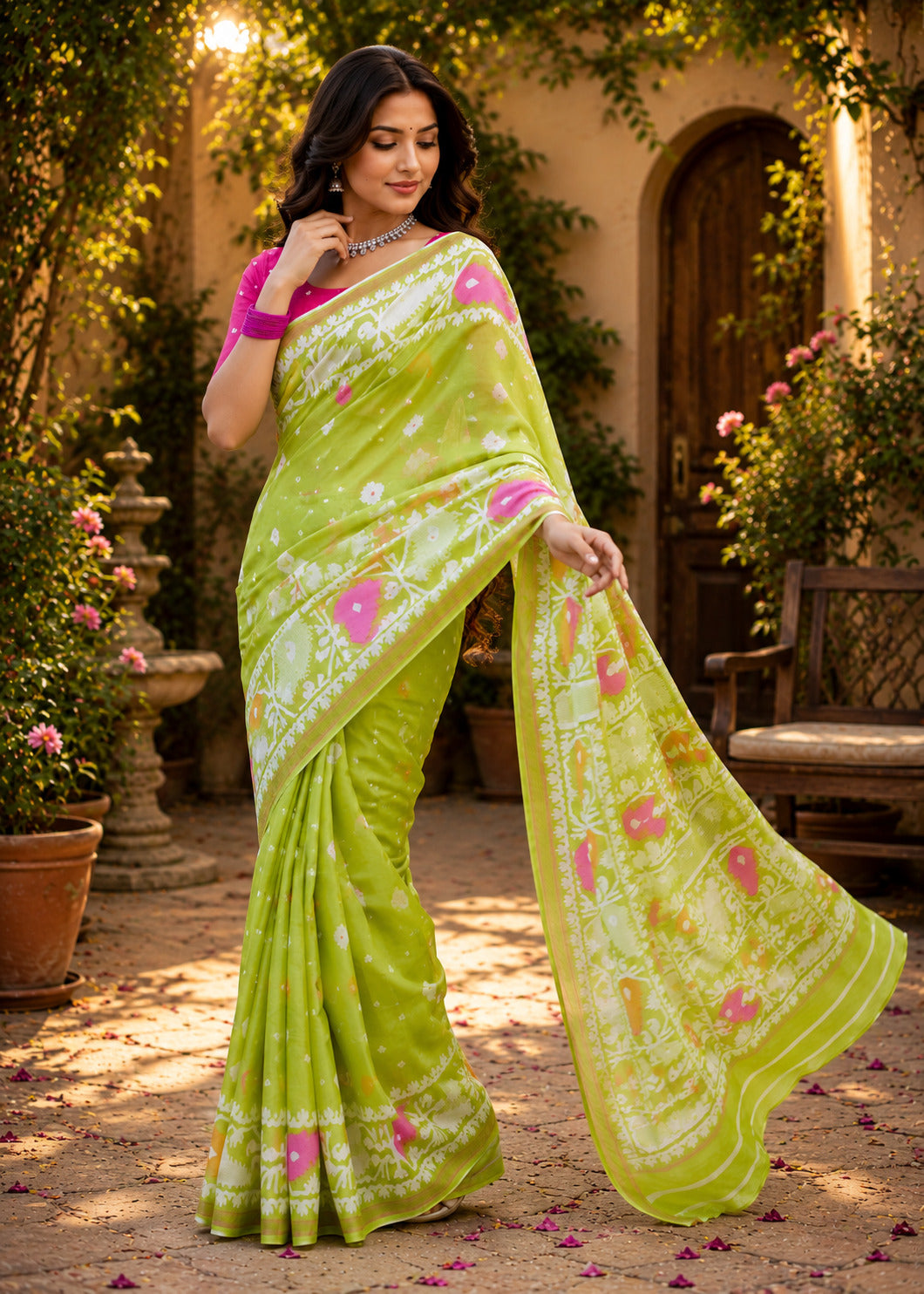 Dwija Fashion Women'S Casual Wear Printed Linen Designer Saree With Unstitched Blouse-Mint Green - Dista