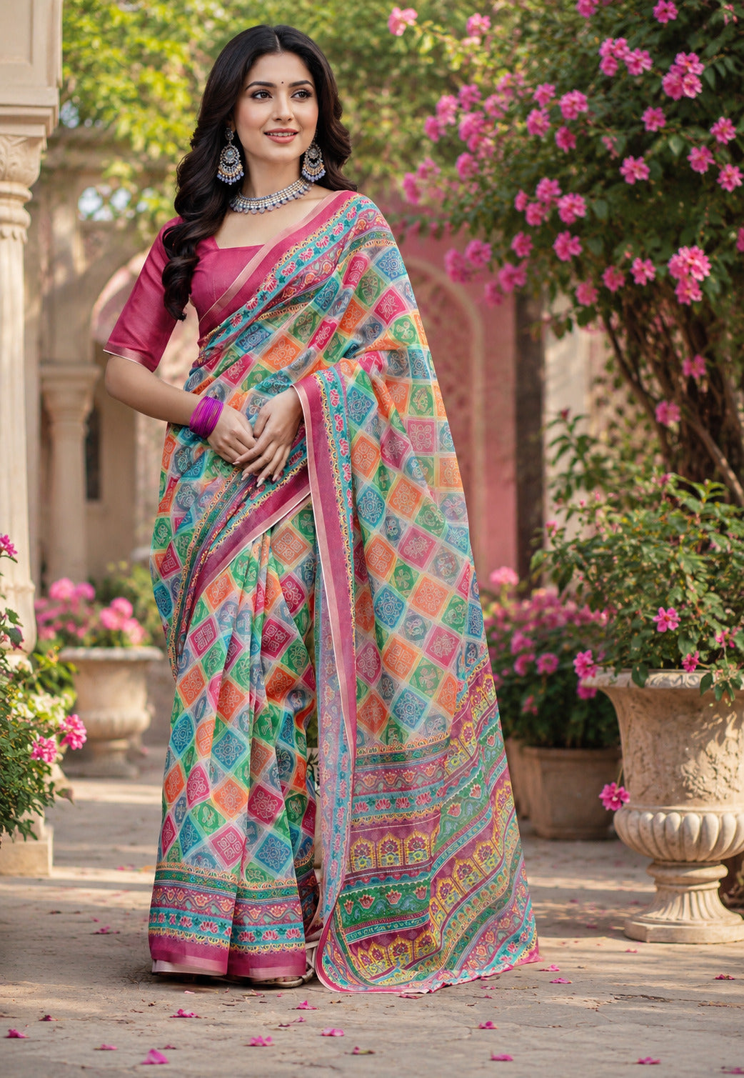 Dwija Fashion Women'S Casual Wear Printed Linen Designer Saree With Unstitched Blouse-Multicolor - Dista