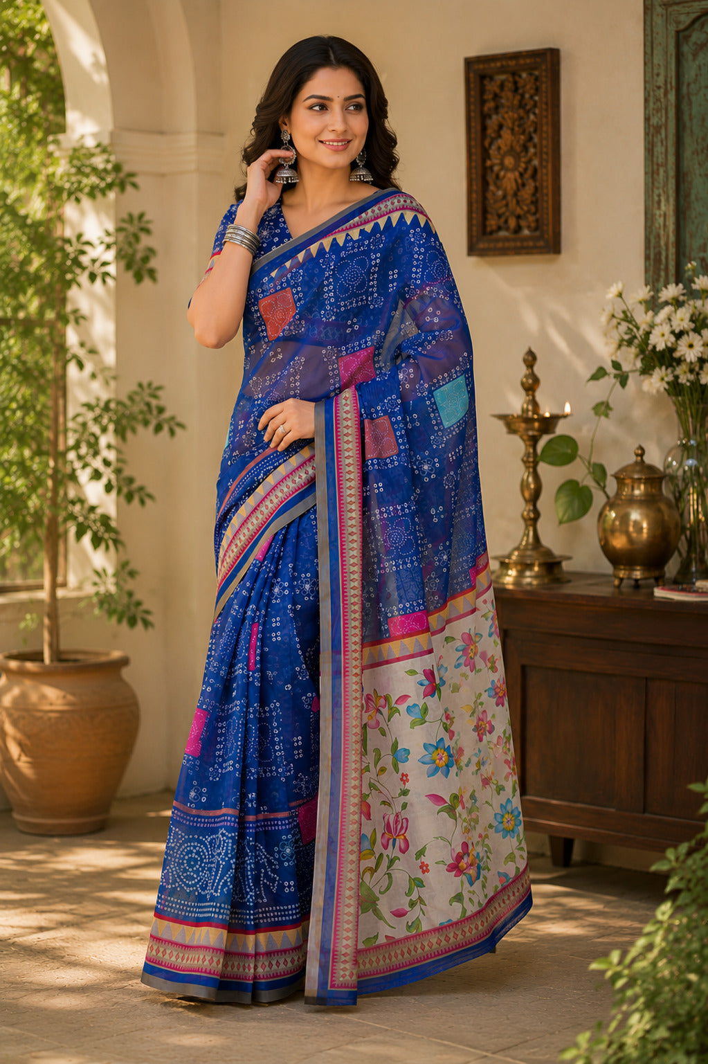 Dwija Fashion Women'S Casual Wear Printed Linen Designer Saree With Unstitched Blouse-Blue - Dista