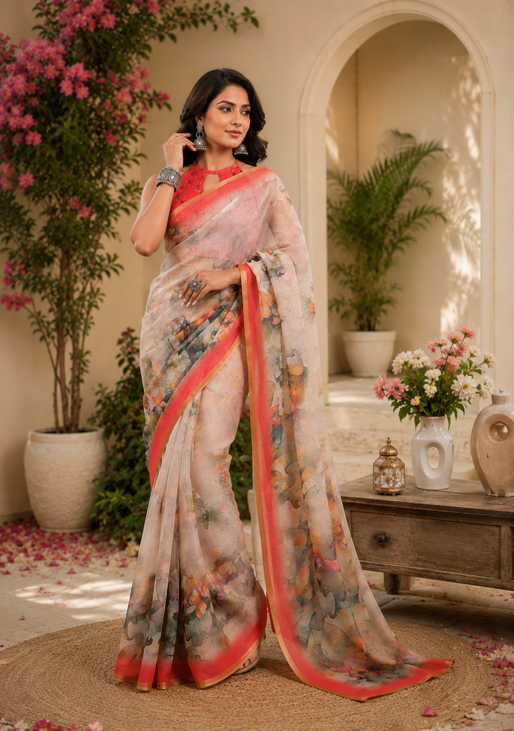 Dwija Fashion Women'S Casual Wear Printed Linen Designer Saree With Unstitched Blouse-White - Dista