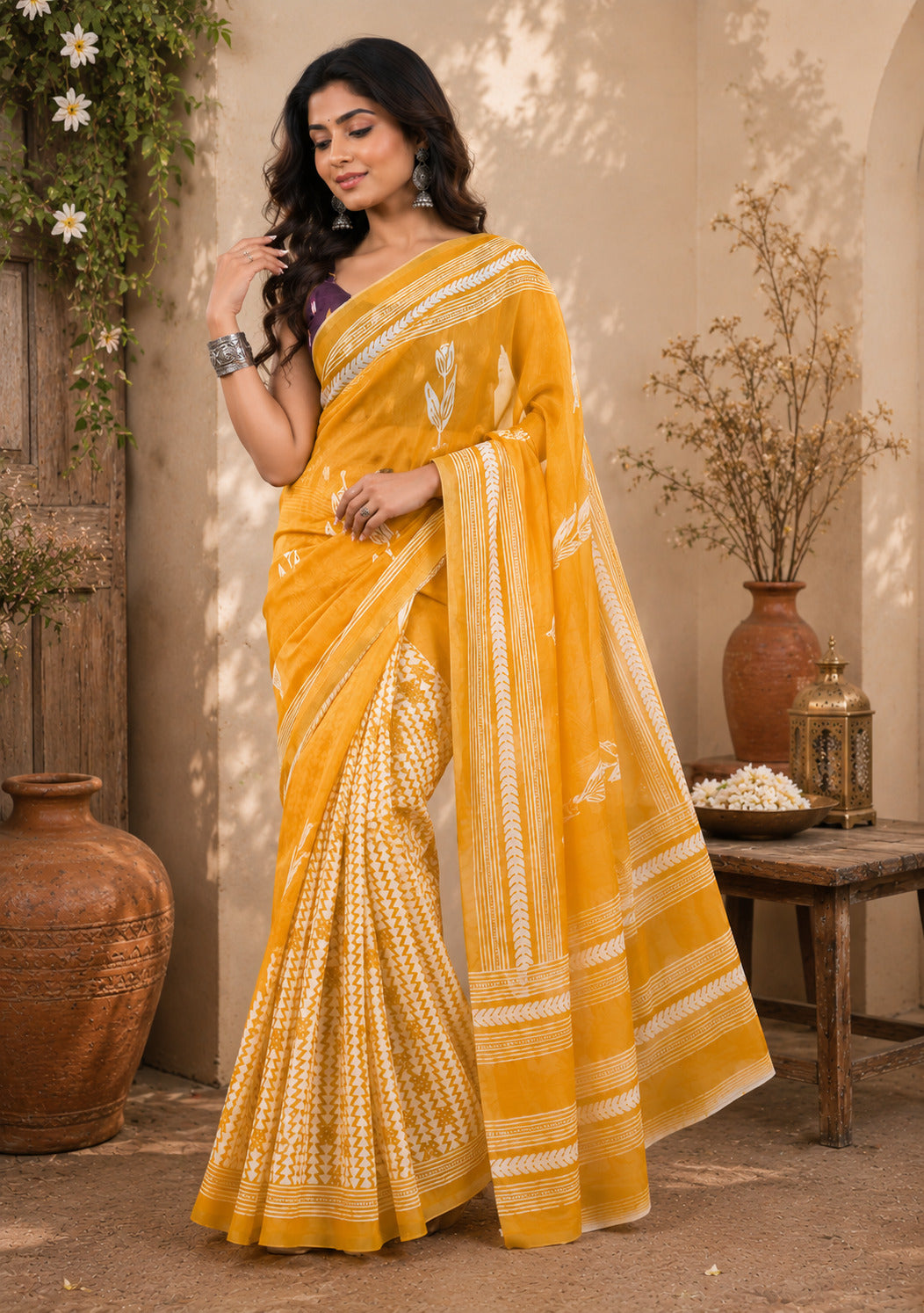 Dwija Fashion Women'S Casual Wear Printed Linen Designer Saree With Unstitched Blouse-Yellow - Dista