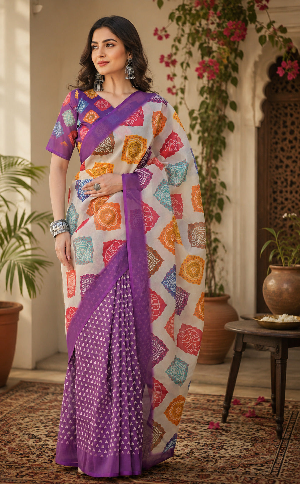 Dwija Fashion Women'S Casual Wear Printed Linen Designer Saree With Unstitched Blouse-Purple - Dista