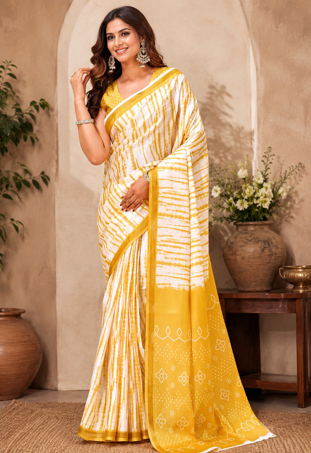 Dwija Fashion Women'S Casual Wear Printed Linen Designer Saree With Unstitched Blouse-Yellow - Dista
