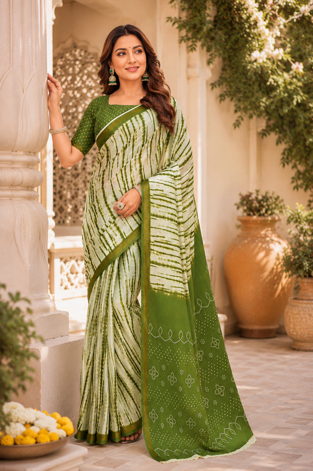 Dwija Fashion Women'S Casual Wear Printed Linen Designer Saree With Unstitched Blouse-Green - Dista