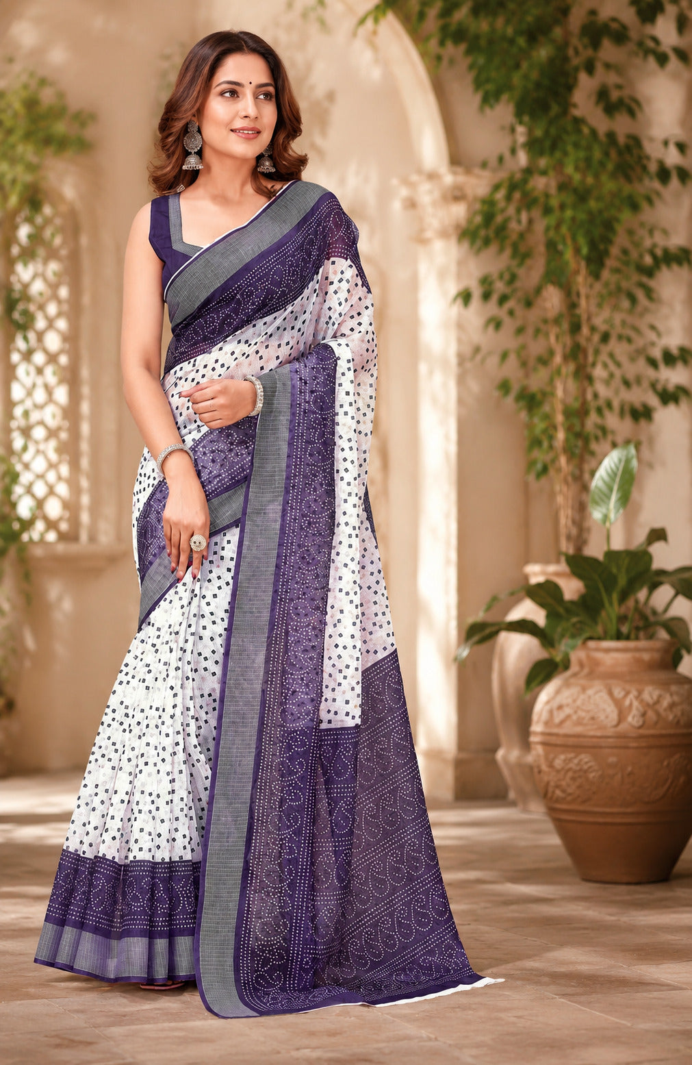 Dwija Fashion Women'S Casual Wear Printed Linen Designer Saree With Unstitched Blouse-Royal Blue - Dista
